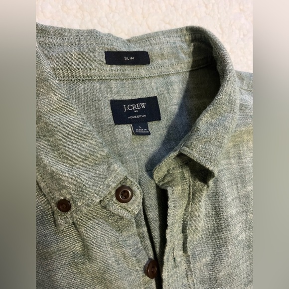 J. Crew Linen Green Button-Up Shirt Men’s Large Slim Fit - Picture 3 of 5